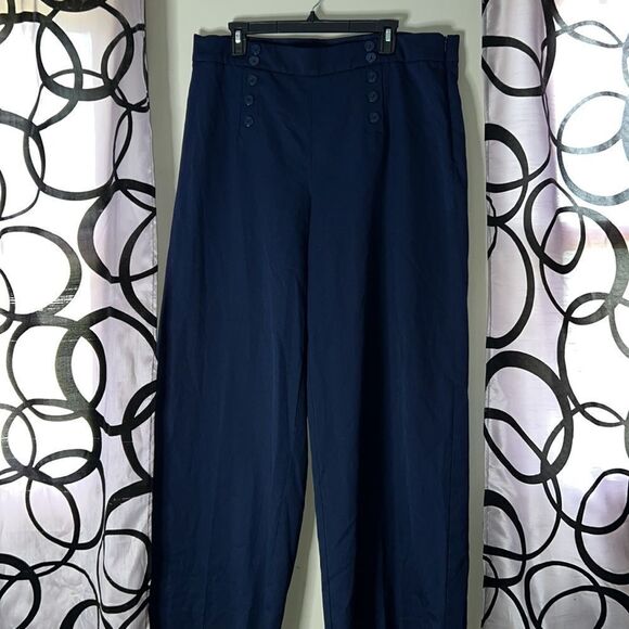 Chaps Nautical blue wide leg pants with anchor button detail size 16 - Picture 2 of 9